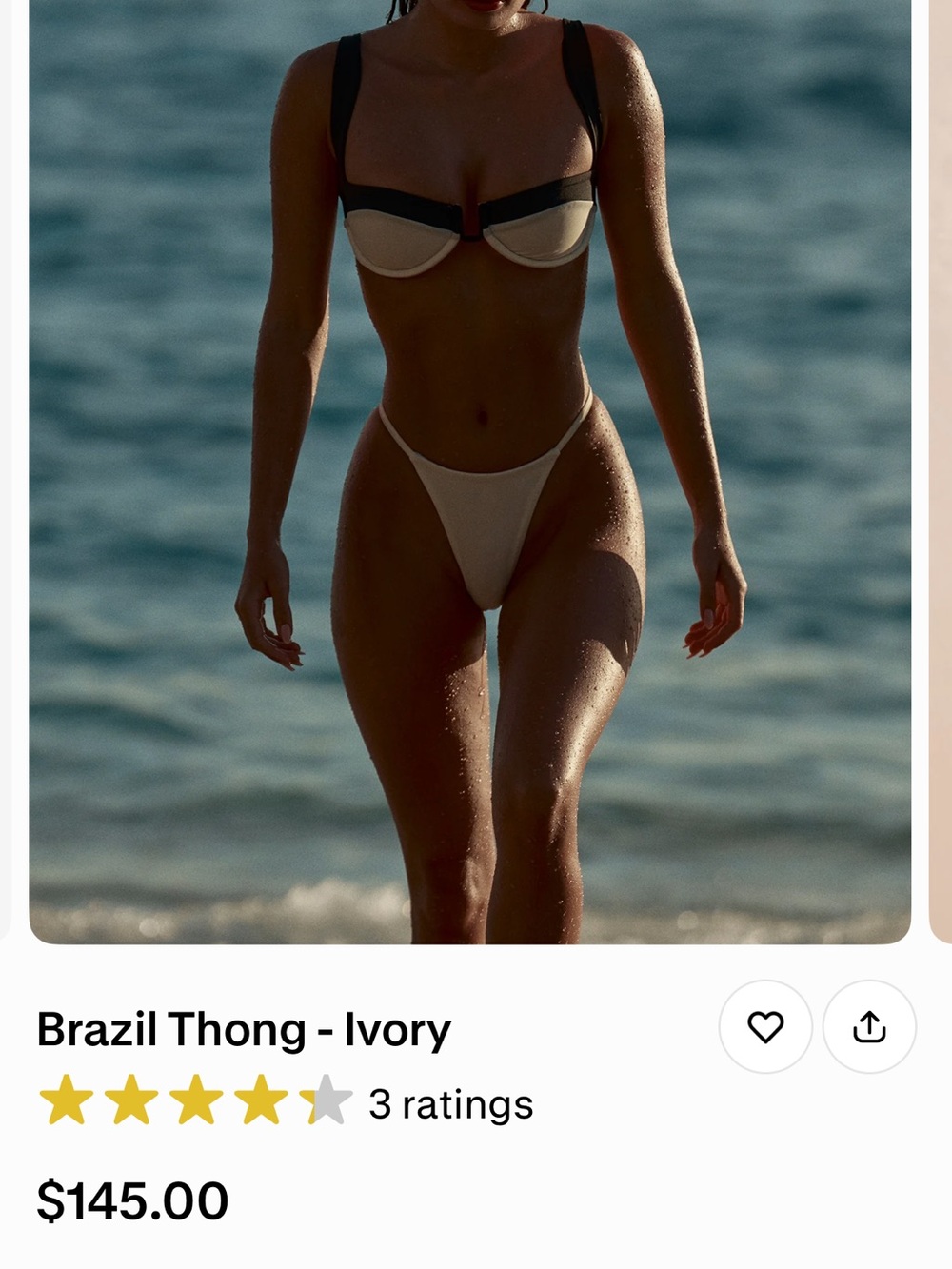 Monday Swimwear Ivory Brazil Thong Bikini Bottom